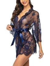 Load image into Gallery viewer, Women Lace Kimono Robe Babydoll Sheer Nightgown Set