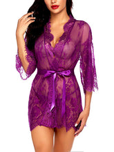 Load image into Gallery viewer, Women Lace Kimono Robe Babydoll Sheer Nightgown Set