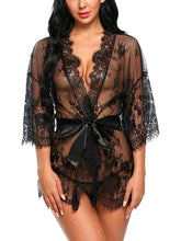 Load image into Gallery viewer, Women Lace Kimono Robe Babydoll Sheer Nightgown Set