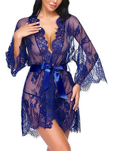 Load image into Gallery viewer, Women Lace Kimono Robe Babydoll Sheer Nightgown Set