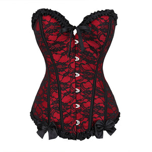 Women Boned Lace Up Back Bustier Top Corset Sexy Bodysuit