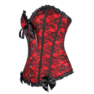 Women Boned Lace Up Back Bustier Top Corset Sexy Bodysuit