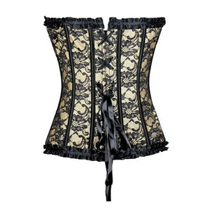 Women Boned Lace Up Back Bustier Top Corset Sexy Bodysuit