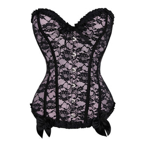 Women Boned Lace Up Back Bustier Top Corset Sexy Bodysuit