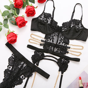 Women 2pcs Through Brief Sensual Lingerie Chain Sexy Set