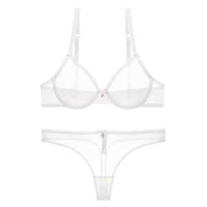 Women Bra Set Unlined See-through Ultra Thin Thongs