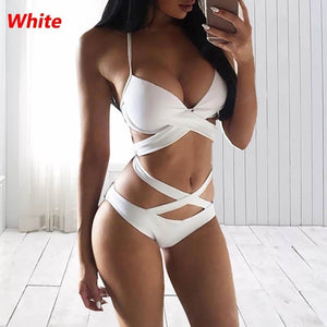 2 Pcs Women's Sexy Cut-out Halter Bathing Suits Push Up Monokini Swimsuit Bandage Swimwear