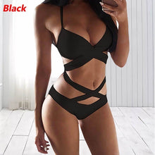 Load image into Gallery viewer, 2 Pcs Women&#39;s Sexy Cut-out Halter Bathing Suits Push Up Monokini Swimsuit Bandage Swimwear