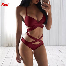 Load image into Gallery viewer, 2 Pcs Women&#39;s Sexy Cut-out Halter Bathing Suits Push Up Monokini Swimsuit Bandage Swimwear