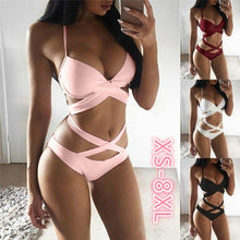 Load image into Gallery viewer, 2 Pcs Women&#39;s Sexy Cut-out Halter Bathing Suits Push Up Monokini Swimsuit Bandage Swimwear