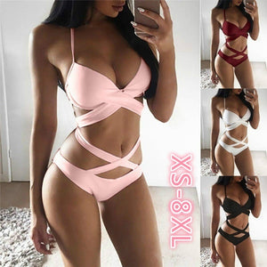 2 Pcs Women's Sexy Cut-out Halter Bathing Suits Push Up Monokini Swimsuit Bandage Swimwear