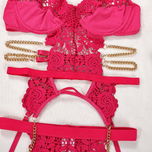 Women 2pcs Through Brief Sensual Lingerie Chain Sexy Set