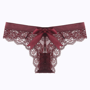 Women Low Waist Lace Panties Sexy Bowtie No Trace Breathable