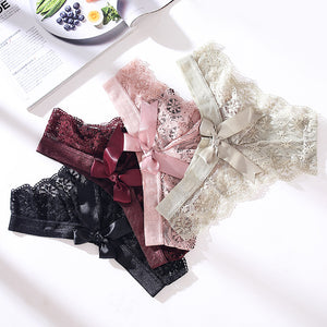 Women Low Waist Lace Panties Sexy Bowtie No Trace Breathable