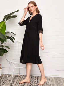 Women Spring Summer Nightgown Long Vintage Loose Homewear