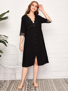 Women Spring Summer Nightgown Long Vintage Loose Homewear