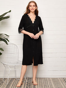 Women Spring Summer Nightgown Long Vintage Loose Homewear