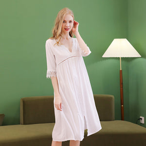 Women Spring Summer Nightgown Long Vintage Loose Homewear