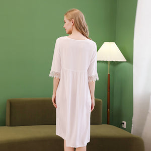 Women Spring Summer Nightgown Long Vintage Loose Homewear