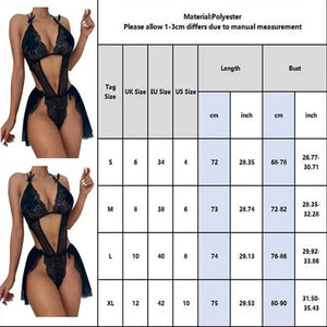 Women Sexy Lace Lingerie Bra Set Nightdress