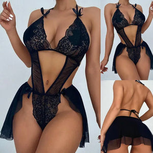 Women Sexy Lace Lingerie Bra Set Nightdress