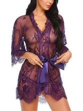 Load image into Gallery viewer, Women Lace Kimono Robe Babydoll Sheer Nightgown Set