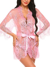 Load image into Gallery viewer, Women Lace Kimono Robe Babydoll Sheer Nightgown Set