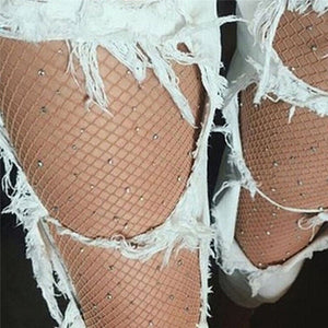 New Women Crystal Rhinestone Fishnet Net Mesh Socks Stockings Tights Pantyhose