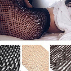 New Women Crystal Rhinestone Fishnet Net Mesh Socks Stockings Tights Pantyhose