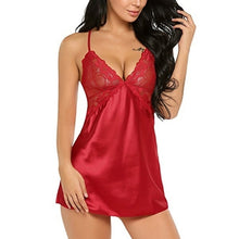 Load image into Gallery viewer, Women Lace Silky Soft Shiny Satin Chemise Nightdress Nighty Lingeries