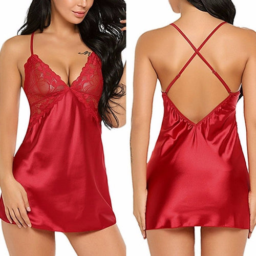 Women Lace Silky Soft Shiny Satin Chemise Nightdress Nighty Lingeries