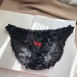 Women Lace Lingerie Temptation Low-waist Panties Fruit Ins Embroidery Transparent Briefs Seamless Sweet Underwear