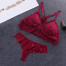 Load image into Gallery viewer, Fashion Women Deep-V Lace Bra Underwear Set Lace Tops and Panties Two Pieces Bikini Sets