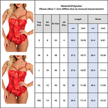 Load image into Gallery viewer, Women Lace See-through Slim Lingerie Onesie Lace-up Butterfly Knot Tight Open Crotch Catsuit Bodysuit Underwear Plus Size Babydoll Sleepwear Pajamas Lenceria Erotica Mujer Sexi Costumes