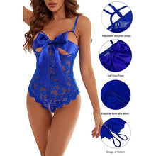 Load image into Gallery viewer, Women Lace See-through Slim Lingerie Onesie Lace-up Butterfly Knot Tight Open Crotch Catsuit Bodysuit Underwear Plus Size Babydoll Sleepwear Pajamas Lenceria Erotica Mujer Sexi Costumes