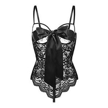 Load image into Gallery viewer, Women Lace See-through Slim Lingerie Onesie Lace-up Butterfly Knot Tight Open Crotch Catsuit Bodysuit Underwear Plus Size Babydoll Sleepwear Pajamas Lenceria Erotica Mujer Sexi Costumes