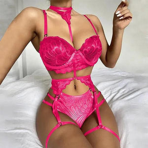 Women Lingerie Lace Floral Bustier Bra+G-String Panties Set