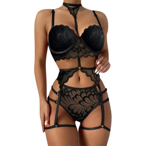 Women Lingerie Lace Floral Bustier Bra+G-String Panties Set