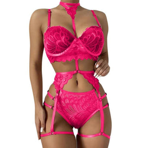 Women Lingerie Lace Floral Bustier Bra+G-String Panties Set