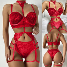 Load image into Gallery viewer, Women Lingerie Lace Floral Bustier Bra+G-String Panties Set