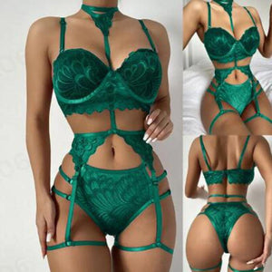 Women Lingerie Lace Floral Bustier Bra+G-String Panties Set