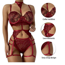 Load image into Gallery viewer, Women Lingerie Lace Floral Bustier Bra+G-String Panties Set