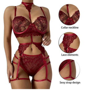 Women Lingerie Lace Floral Bustier Bra+G-String Panties Set