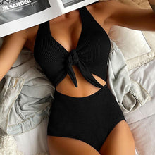 Load image into Gallery viewer, Swimsuit Summer Sexy Women Pure Color Hollow Backless One Piece Bow Tie Bathing Suit Swimwear