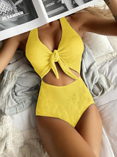 Load image into Gallery viewer, Swimsuit Summer Sexy Women Pure Color Hollow Backless One Piece Bow Tie Bathing Suit Swimwear