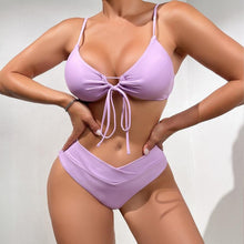 Load image into Gallery viewer, 2023 new multi-color solid color tie split swimsuit female sexy bikini