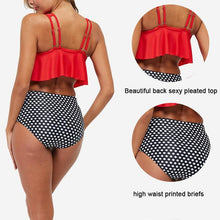 Load image into Gallery viewer, Fashion Bathing Suits Backless Print for Women Swimsuit Tankini Ruffle Tops High Waisted Tummy Control Bikini Set