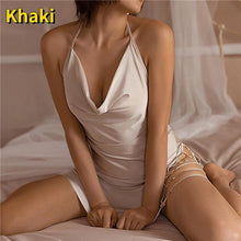 Load image into Gallery viewer, Sexy Nightgowns for Women Negligee Nightdress Slit Metal Temptation Halter Backless Sleepwear Satin Dress Thongs Homewear