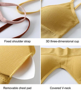 Women Bra Panties Set Push Up Sports Cotton Sexy G-String Seamless Active Thong Lingerie Wire Free Fitness Crop Top Underwear