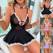 Load image into Gallery viewer, Women Sexy Sleepwear Sheer Lace Hanging Neck Strap Set